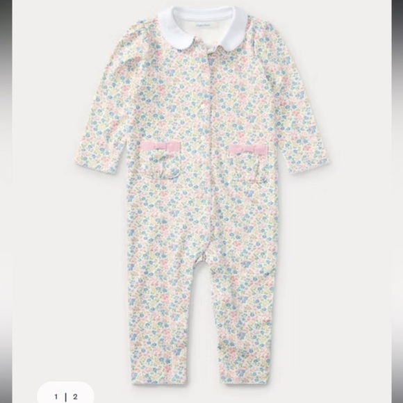Ralph Lauren Other - Ralph Lauren Floral-Print Cotton Coverall Onesie with Pink Accents 6m
